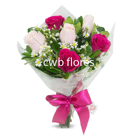 3709 Buquê de meia de rosas cor de rosa.
