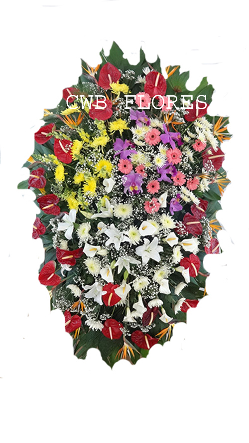 4186 Coroa de flores com varias cores de rosas 