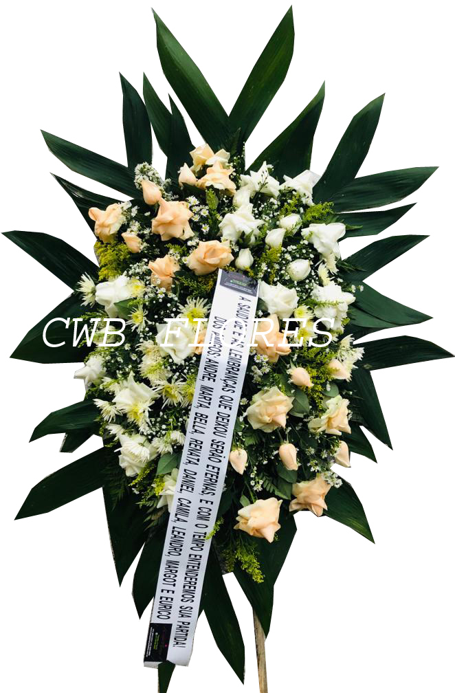 4213 Coroa de flores com rosas brancas e champanhe