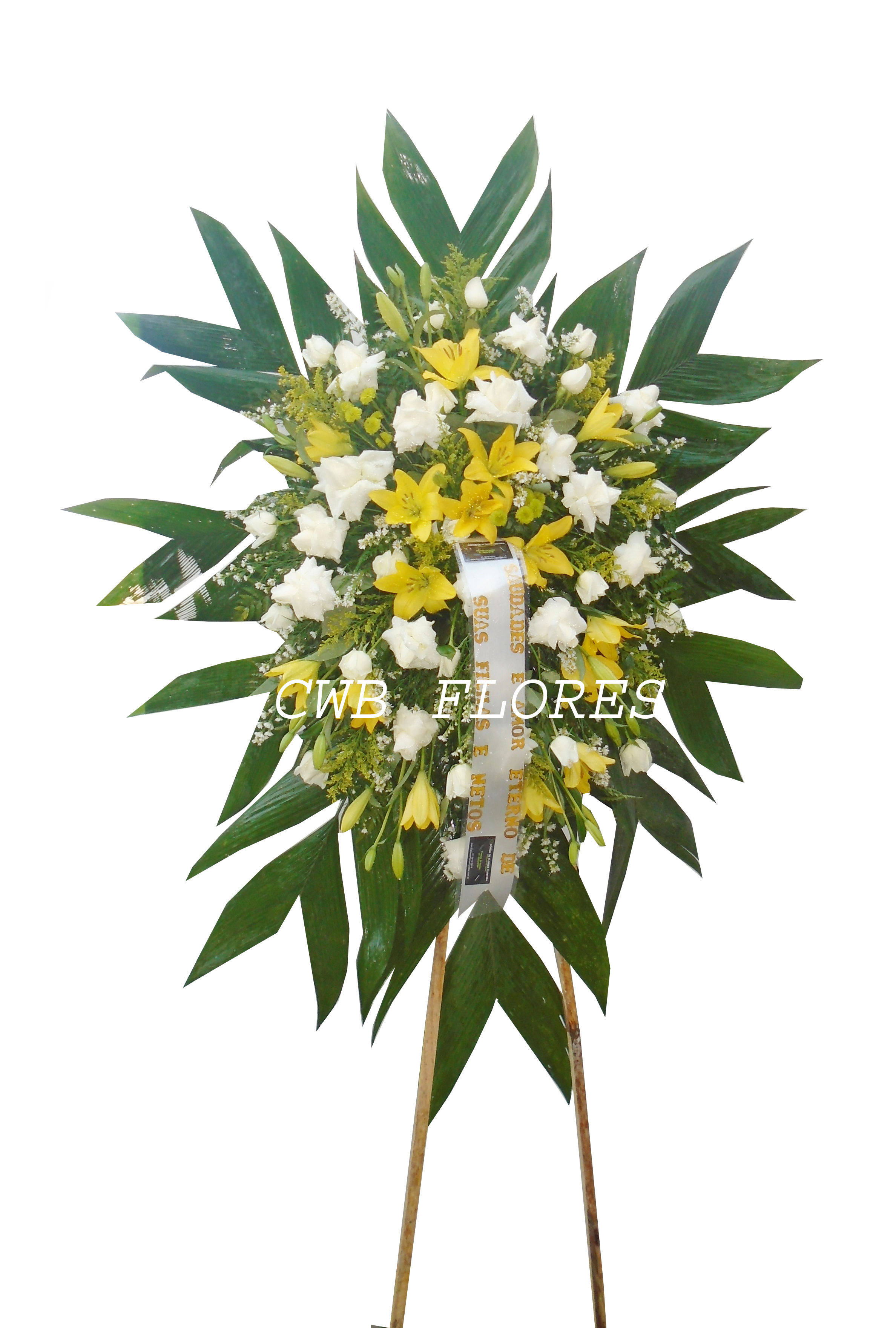 4220 Coroa de flores com rosas brancas e lirio 