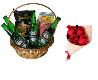4474 Cesta de bebidas e flores 