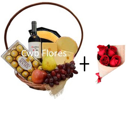 4476 Cesta de Café da manhã com vinho e frutas