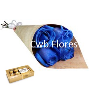4481 Buquê de rosas azuis com ferrero rocher