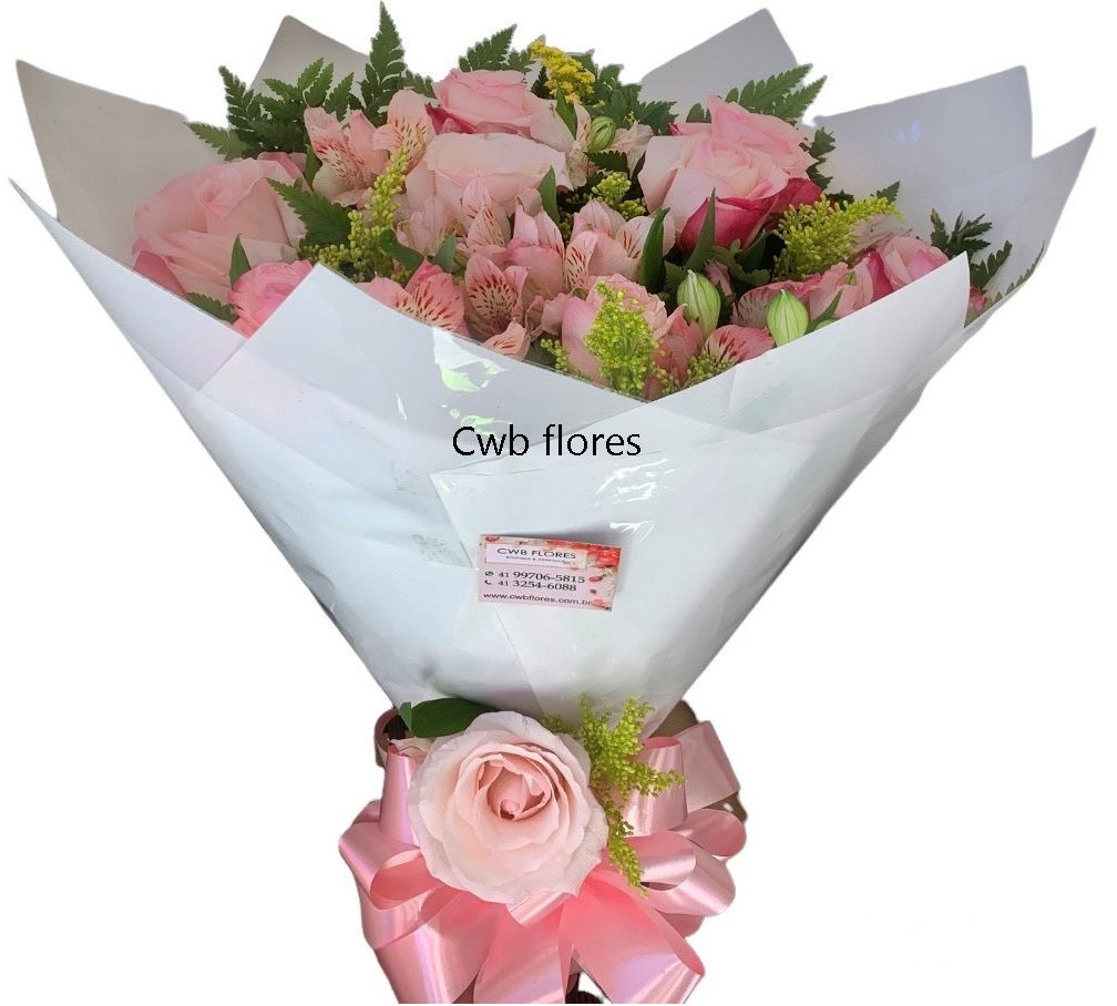 6202 Buquê de rosas cor de rosas e astromélias 